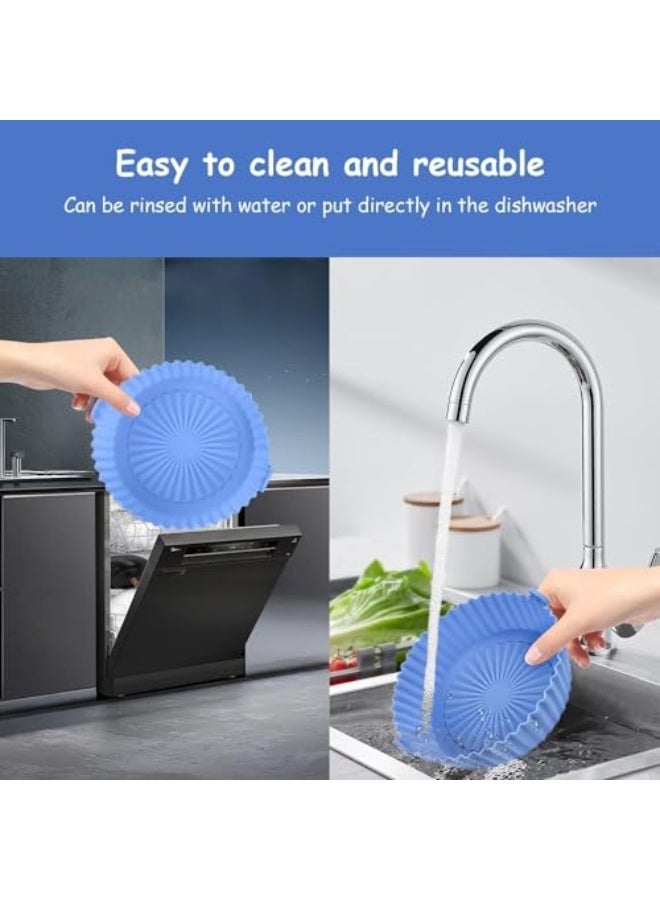CLENEA Air Fryer Silicone Pot with 2 Pcs Silicone Brushes, 2 Pcs Reusable Non-Stick Round Air Fryer Basket, Fryer Liner Insulating Pad Accessories for Oven Air Fryer(Blue, Yellow, 6.5'') - Image 2